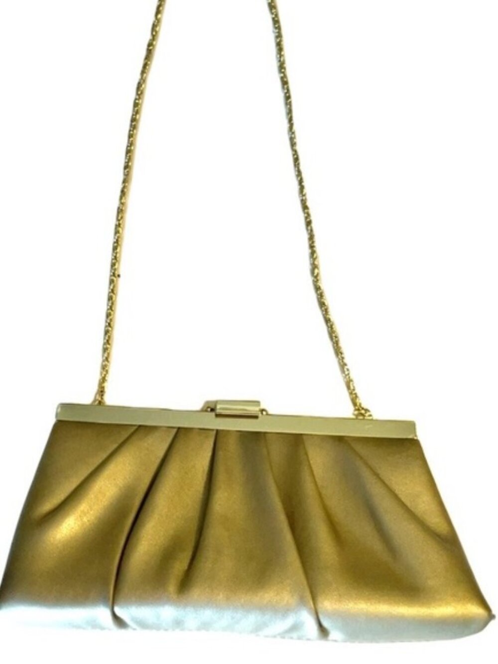 Vintage GunneSax Gold Matte Finish Clutch Shoulder Chain Purse Evening Bag EUC